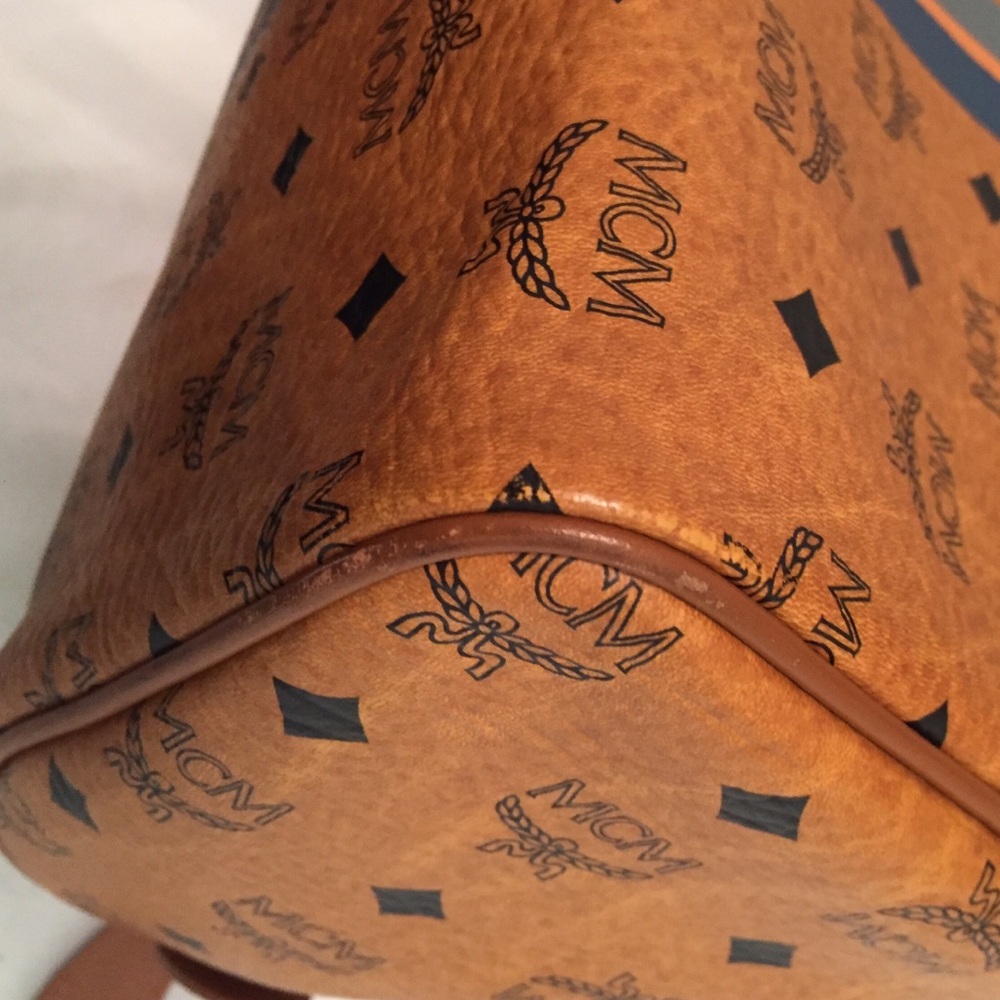 MCM Cognac Visetos Satchel with Blue Stripe - Picture 4 of 4